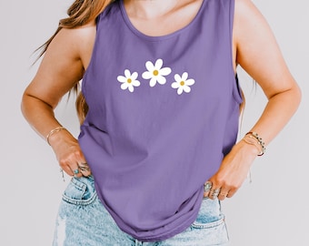 Daisy Aesthetic Tank, Floral Summer Tank, Cute Daisy Print, Retro Flower Tank, Cottagecore Shirt, Boho Chic Top, Nature Lover Gift for her
