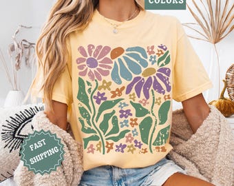 Boho Daisy Flower Tee, Comfort Colors Botanical Tee, Wildflower Shirt, Retro Floral T-Shirt, Plant Shirt, Gardener Shirt, Trendy Gift