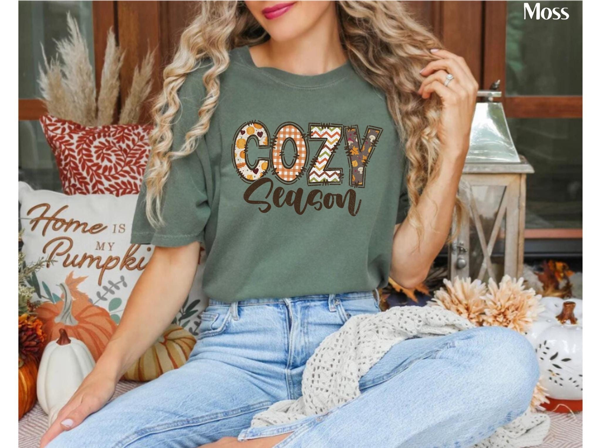 Cozy Season Shirt Fall Comfort Colors Autumn Shirt Thanksgiving Gift Womens Fall Shirt Cozy Fall Oversized Trendy Tee Pumpkins Season Shirt