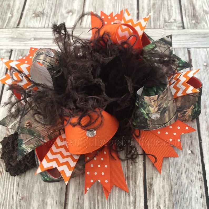 Orange Camo Hair Bow,Realtree Camo Headband,Camouflage Baby Headband,Over the Top Bows Camo,Baby Headbands,Hunting Baby Girl Bows Realtree