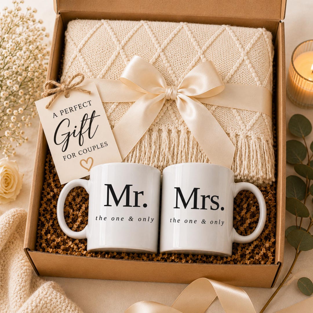 Mr and Mrs Mug Gift Set, Wedding Gift for Couple, Cozy Newlywed Gift ...