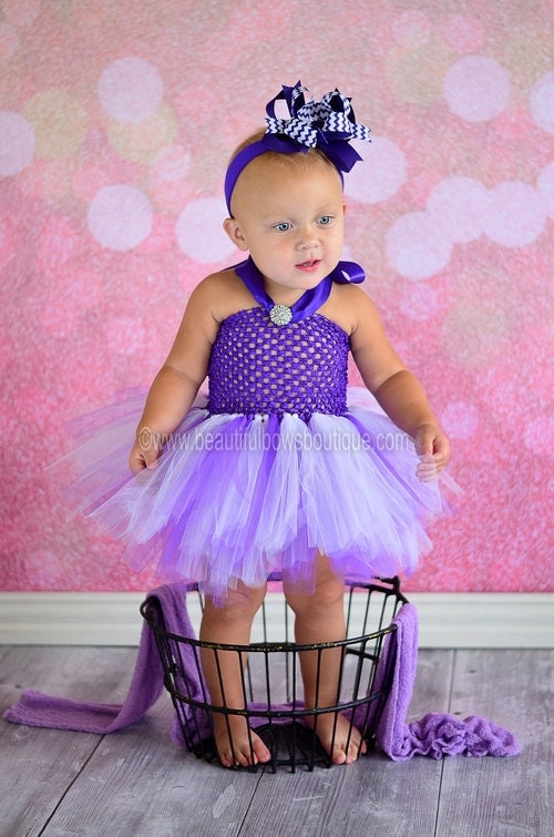 Beautiful Bows Boutique Super Fluffy White Lavender Baby Girl Tutu Dress Dress+Headband+Bloomers / 6-12 Months