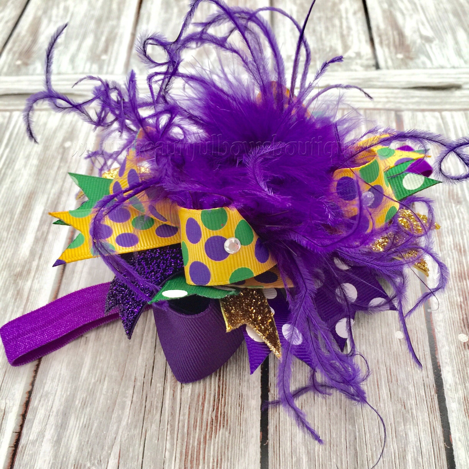 Spring Bows - Mardi Gras Bows - Wired Mardi Gras Shimmering Stripes Bow 10  Inch