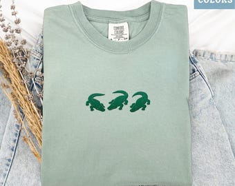 Unisex Alligator Embroidery Tee Comfort Colors , Gator Lover Gift, Reptile Lover Shirt, Small Embroidered Gator Graphic, Nature Animal Tee