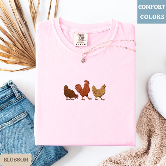 Chicken Mom Gift Shirt, Embroidered Chicken Tee, Cute Farmhouse Comfort Colors Shirt, Backyard Chicken Lady Tee, Funny Chicken Lover Gift