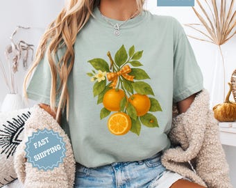 Botanical Orange Shirt, Comfort Colors Garden Tee, Cottagecore Citrus Graphic, Nature Lover Gift, Vintage Fruit T-Shir Summer Aesthetic Tee