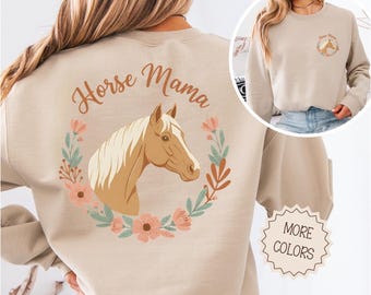 Horse Mama Sweatshirt, Rustic Boho Equestrian Mom Gift, Cozy Farmhouse Horse Lover Crewneck, Western Barn Outfit, Horse Mom Pullover Present