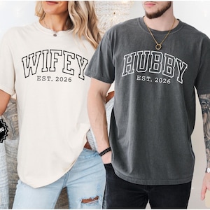 Wifey and Hubby Shirt, Wedding Party Shirt, Honeymoon Shirt,Wedding Shirt,Wife and Hubs Shirts, Just Married Shirts, Matching Couple Shirt Ivory