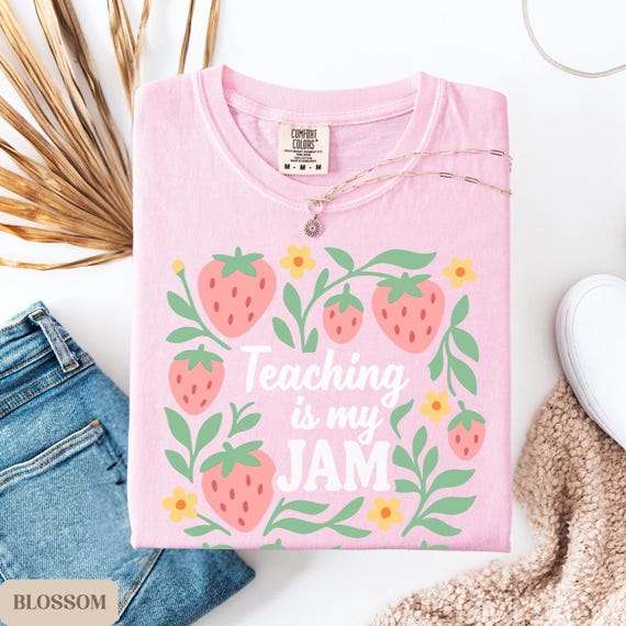 Teaching Is My Jam Comfort Colors Shirt, Strawberry Teacher Shirt, Teacher Gift, Cute Teacher Tee, Back To School Shirt Summer Teacher Shirt