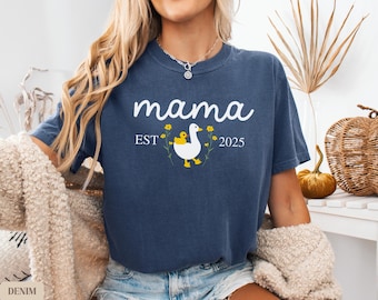 Custom Mama Goose Shirt, Personalized Goose Mama T-Shirt, Mother's Day Gift, New Mom Gift, Baby Shower Gift, Mama Est Shirt, Cute Mom Tee