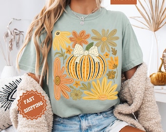 Fall Mama Shirt, Pumpkin Comfort Colors Tee, Autumn Floral Mama Shirt, Cozy Fall Shirt for Mom, Thanksgiving Mom Shirt, Gift for Mama Fall