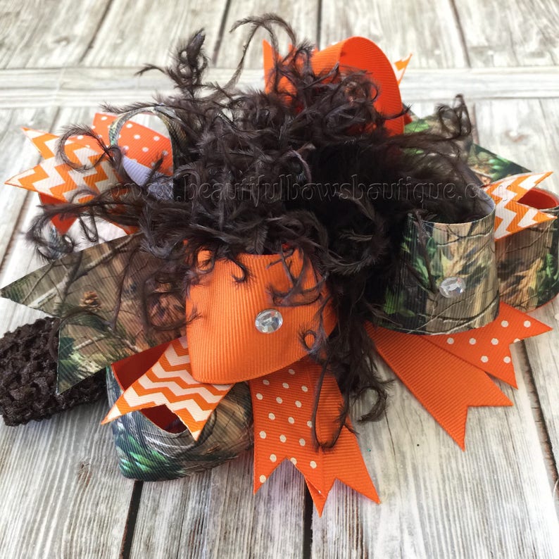Orange Camo Hair Bow,Realtree Camo Headband,Camouflage Baby Headband,Over the Top Bows Camo,Baby Headbands,Hunting Baby Girl Bows Realtree