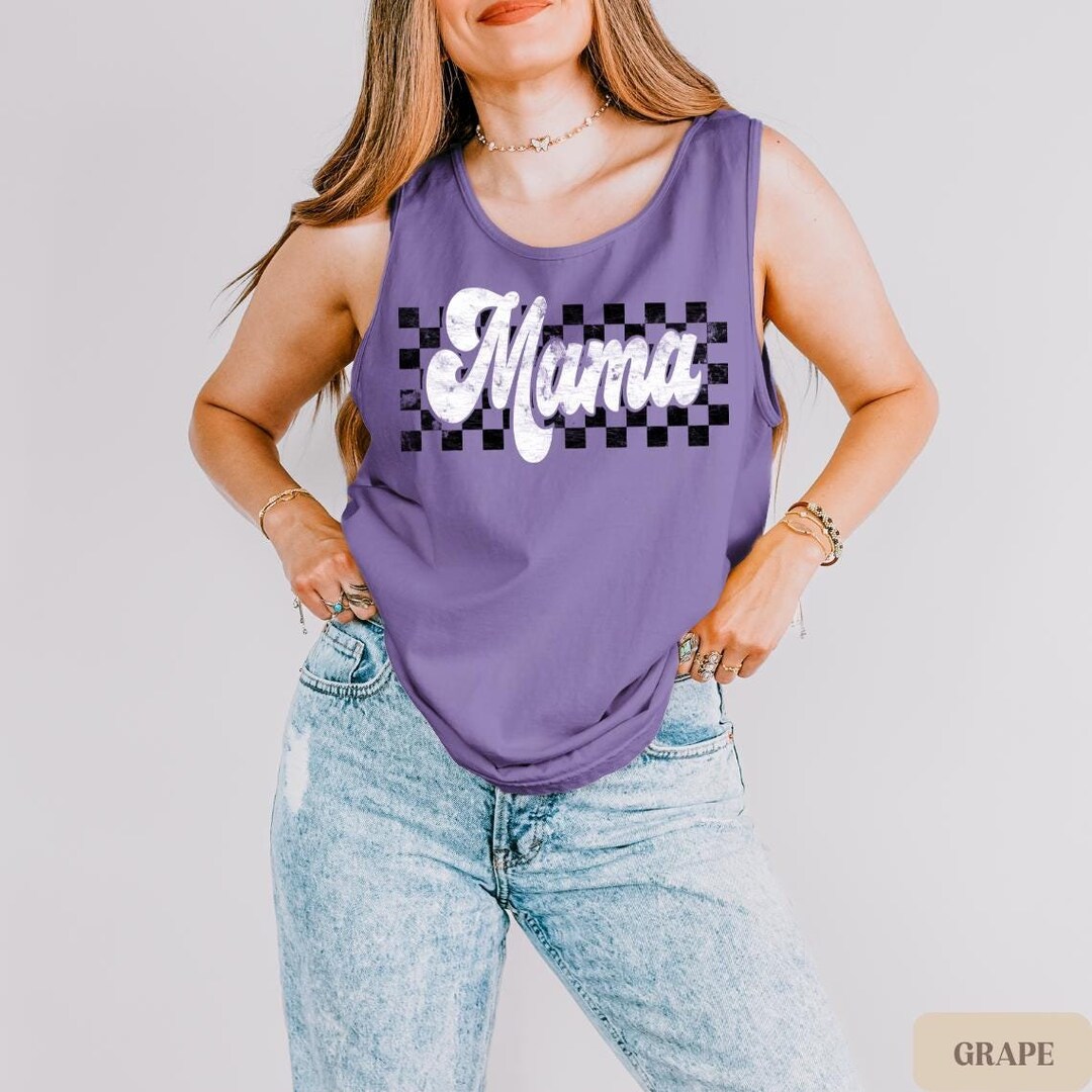 Retro Mama Tank Top, Comfort Colors Mom Tank, Checkered Mom Tank