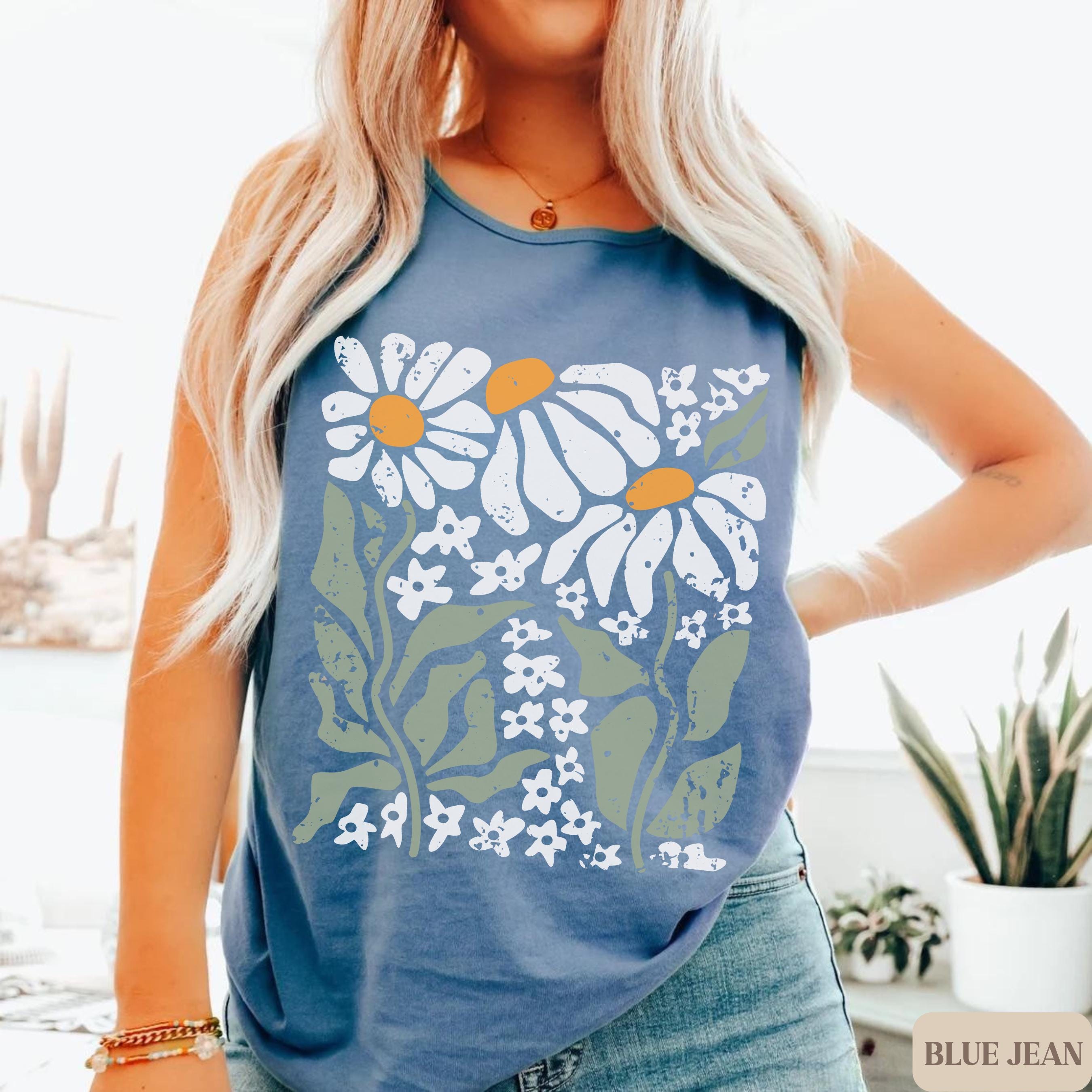 Women's Lotus Floral Tank Top – Sleeveless Wildflowers Graphic Tee For Summer Casual Wear