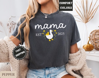 Custom Mama Goose Shirt, Personalized Goose Mama T-Shirt, Mother's Day Gift, New Mom Gift, Baby Shower Gift, Mama Est Shirt, Cute Mom Tee