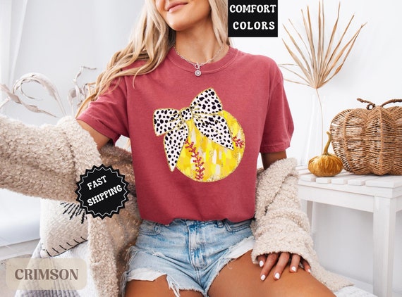Softball Bow Shirt Comfort Colors Gameday Softball Tee Womens Softball Tee Softball Team Shirts Softball Gift for her Cute Gift for Teens