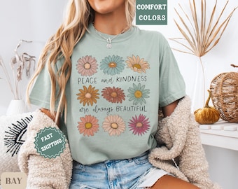 Boho Daisy Flower Shirt, Retro Floral Comfort Colors Tee, Wildflower Graphic T-Shirt Botanical Print Top  Trendy Gardener Gift Aesthetic Tee