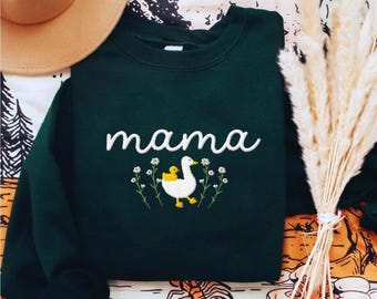 Embroidered Mama Sweatshirt, Goose Mama Crewneck, Mother's Day Gift, New Mom Gift, Baby Shower Gift, Cozy Mom Sweater, Cute Mom Sweatshirt