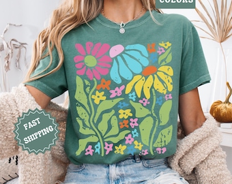 Boho Daisy Flower Tee, Comfort Colors Botanical Tee, Wildflower Shirt, Retro Floral T-Shirt, Plant Shirt, Gardener Shirt, Trendy Gift