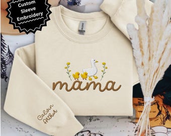 Embroidered Custom Mama Sweatshirt, Personalized Goose Mama Crewneck, Mother's Day Gift, New Mom Gift, Baby Shower Gift, Cozy Mom Sweater
