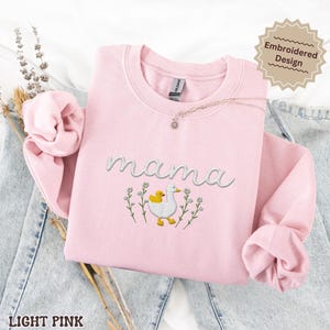 Embroidered Mama Sweatshirt, Goose Mama Crewneck, Mother's Day Gift, New Mom Gift, Baby Shower Gift, Cozy Mom Sweater, Cute Mom Sweatshirt Light Pink