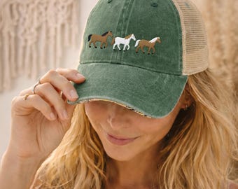 Embroidered Horse Hat for Women, Horse Girl Baseball Cap, Equestrian Hat, Horse Lover Gift for Her, Adjustable Casual Hat, Barn Life Cap