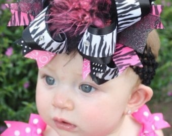 Over the top Hairbow,Big Bow Headband,Big Bow Headwrap,Big Bows,Over the Top,Hot PInk Black Headband,Baby Headband,Baby Headbands,Big Bows