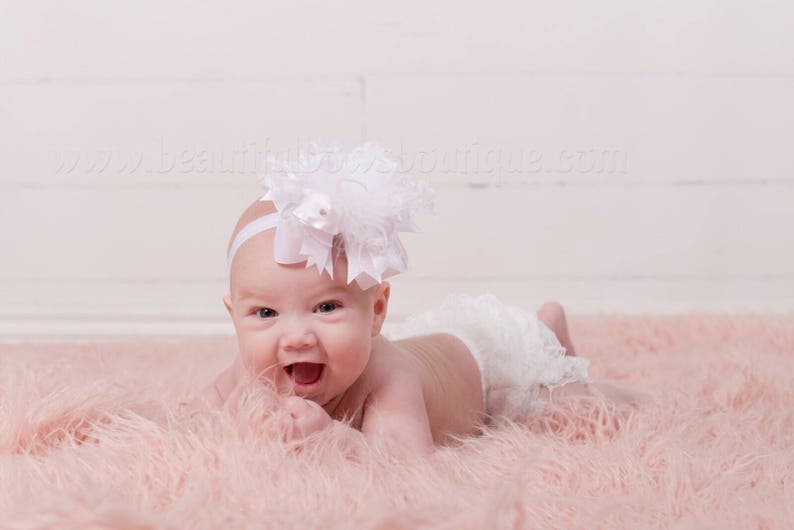 Newborn Over the Top Bow Headband and Diaper Cover,White Headband,Baby Headband,Baptism Christening Headband Bow,White Headband and Bloomers