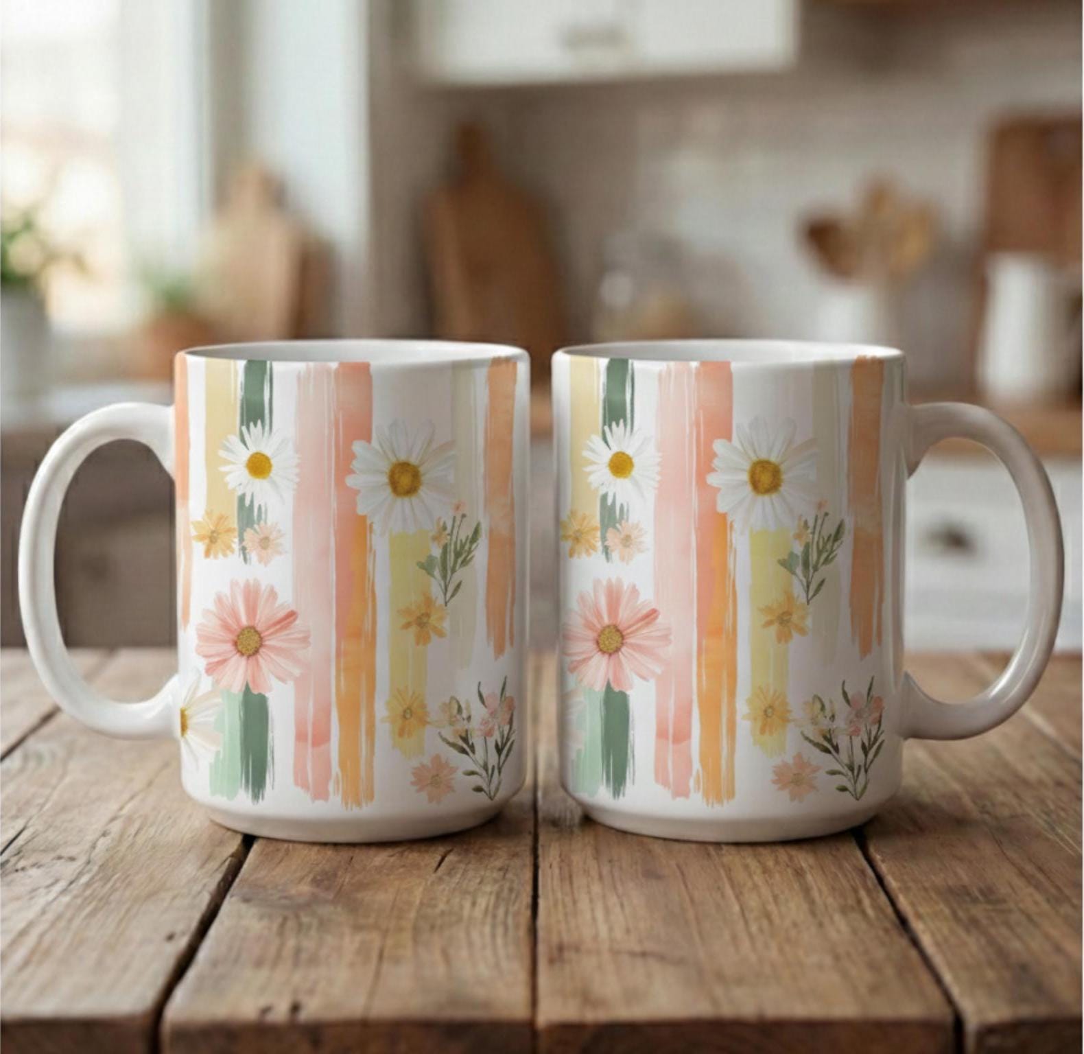 Sentimental Spring Mugs Pastel Floral Coffee Mug, Daisy Spring Mug, Cottagecore Kitchen Decor ...