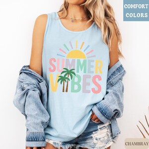 Summer Vibes Tank Top for Women, Retro Comfort Colors Tank, Cute Beach Shirt, Vacation Outfit Tee, Fun Graphic Summer Tank Top, Travel Shirt