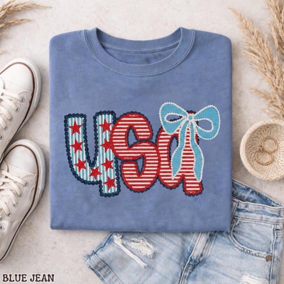 Coquette USA Shirt, Comfort Colors 4th of July Tee, Patriotic Bow Graphic Shirt, Cute July Fourth Outfit for Women, Red White Blue Shirt