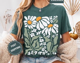 Boho Daisy Flower Tee, Comfort Colors Botanical Tee, Wildflower Shirt, Retro Floral T-Shirt, Plant Shirt, Gardener Shirt, Trendy Gift