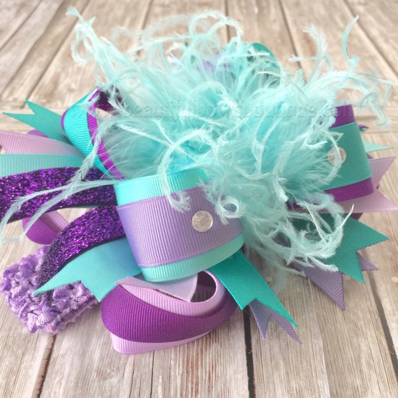 Light Purple Teal And Aqua Over The Top Hair Bowpurple And Etsy