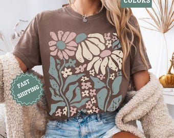 Boho Daisy Flower Tee, Comfort Colors Botanical Tee, Wildflower Shirt, Retro Floral T-Shirt, Plant Shirt, Gardener Shirt, Trendy Gift