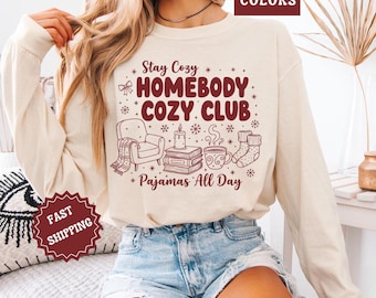 Homebody Christmas Shirt Pajamas All Day Comfort Colors Tee, Cozy Holiday Shirt, Winter Outfit, Christmas Gift for Women Loungewear Soft Tee