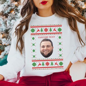 Personalized Photo Sweatshirt Ugly Christmas Sweater Custom Face Sweatshirt Funny Crewneck Sweatshirt For Women and Men Funny Gift Coworker