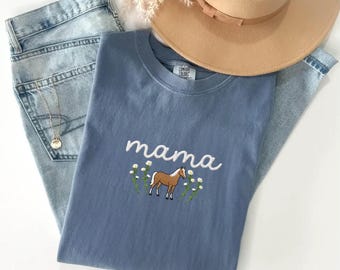 Mama Horse Shirt Embroidered Gift Western Mom Tee, Boho Farm Life Sweatshirt, Horse Lover Gift for Mom, Cozy Rustic Comfort Colors Top,