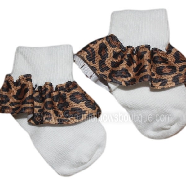 Leopard Baby Socks,Ribbon Ruffle Socks,Animal Print Baby Socks,Frilly Socks,Baby Ruffle Socks,Ribbon Socks,Frilly Baby Socks,Leopard