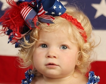 United States Flag Over the Top Hair Bow 6 inches-Flag Baby Headband,4th of July Bows,OTT Bows Patriotic,Girls Big Bows,Hair Bow Clips