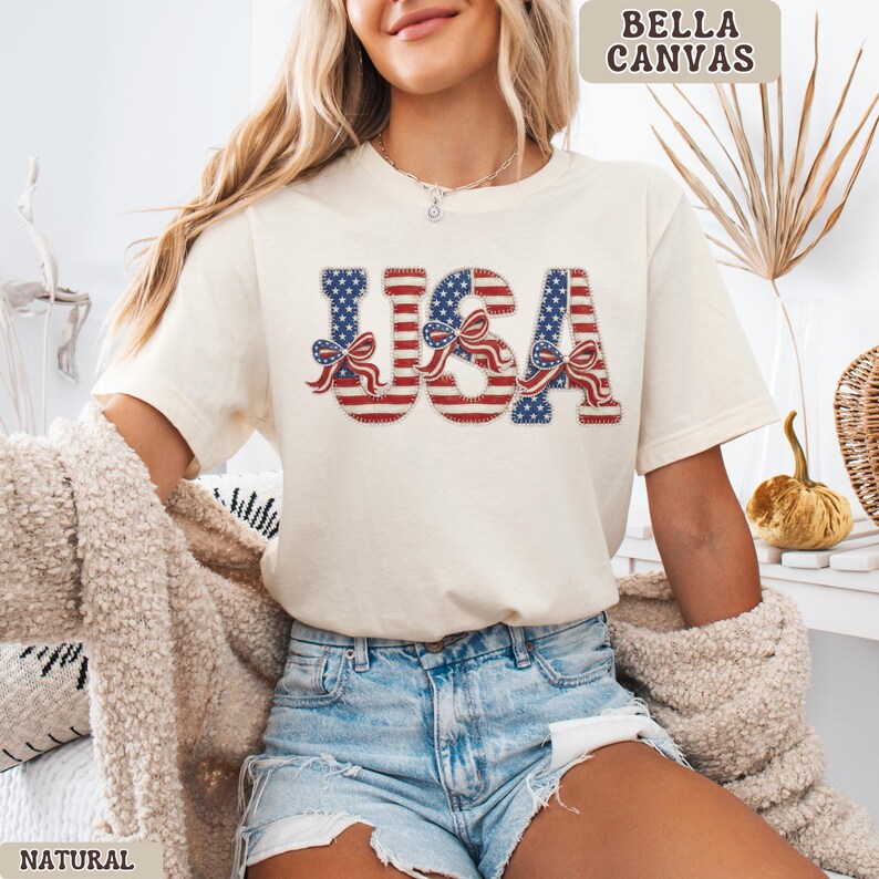 USA Bella Canvas Shirt for Women, Patriotic 4th of July America Graphic Tee, Red White Blue Boutique Independence Day Summer Top Plus Sizes image 2