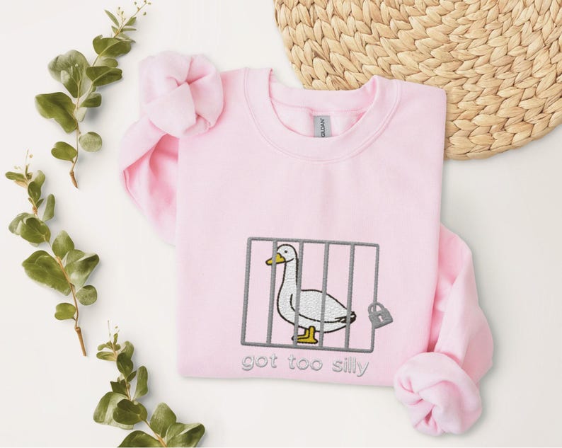 Embroidered Silly Goose Sweatshirt Embroidered Goose Crewneck Sweatshirt Silly Goose Shirt Funny Sweatshirt Funny Embroidered Shirt Gift Light Pink