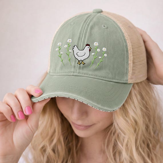 Chicken Mom Hat for Women, Floral Hen Embroidered Trucker Cap, Backyard Chicken Lover Gift, Country Farm Life Homestead Gift, Trucker Hat