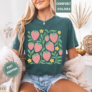 Strawberry Comfort Colors Shirt Fruit Graphic Tee Cottagecore T-Shirt Farmers Market Top Garden Girl Tee Strawberry Festival Shirt Gift Blue Spruce