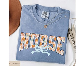 Comfort Colors Nurse Shirt, Floral Nurse Shirt, Retro Nurse Shirt, Cute Nurse Tee, RN Nurse Shirt, Nurse Gift, Nurse Life, Nursing Gift
