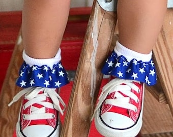 4th of July Baby Socks,Star Ribbon Ruffle Socks,Royal Blue Baby Socks,Frilly Socks,Baby Ribbon Socks,Frilly Baby Socks,Patriot Baby Socks