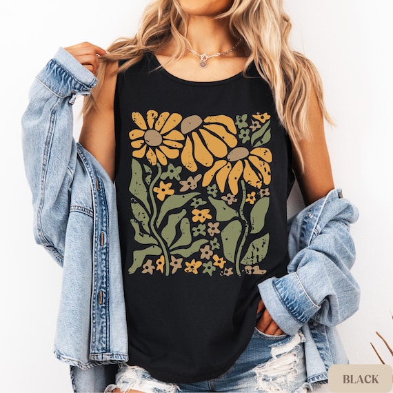 Boho Floral Tank, Comfort Colors Top, Aesthetic Flower Shirt