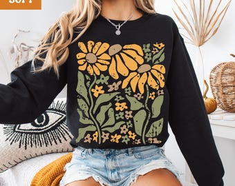 Floral Boho Sweatshirt, Fall Sweatshirt with Flowers, Cozy Autumn Sweatshirt, Floral Sweater, Gift for Her, Women’s Fall Clothing, Cute Gift