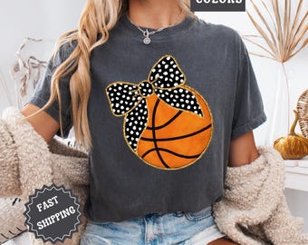 Camiseta de baloncesto con colores cómodos y lazo coqueto para el día del partido para niñas, bonito regalo de baloncesto, camiseta deportiva de moda para mamás del baloncesto.