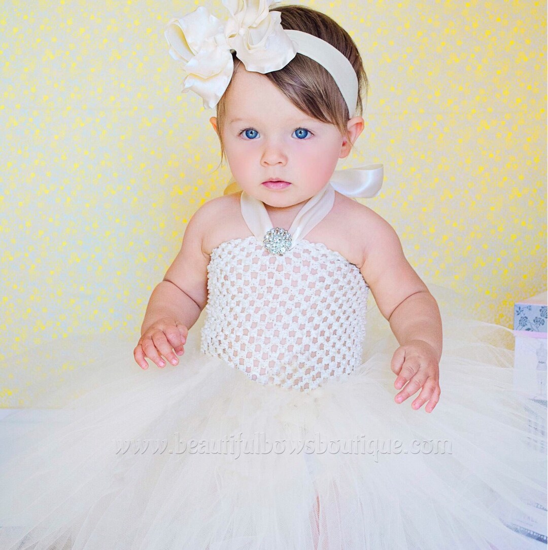 Solid Ivory Toddler Baby Tutu Dress and Hair Bow Set,ivory Tutu Dress