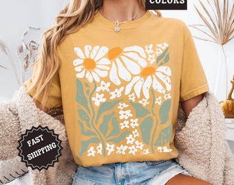 Boho Daisy Flower Tee, Comfort Colors Botanical Tee, Wildflower Shirt, Retro Floral T-Shirt, Plant Shirt, Gardener Shirt, Trendy Gift
